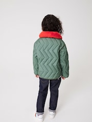 Paul Smith Junior Girls Khaki Green Faux Fur Trim Quilted Jacket - Image 2 of 9