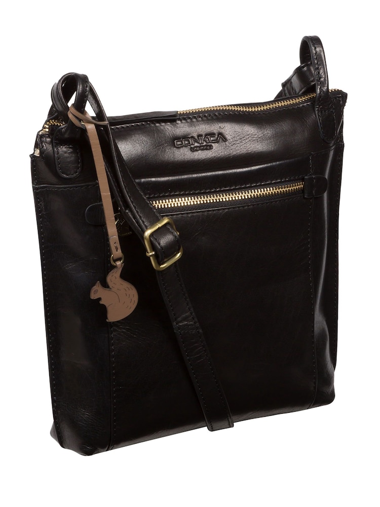 Negro - Bolso bandolera de cuero Rego de Conkca - Imagen 2 de 6
