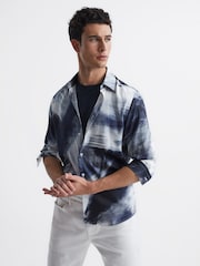 Reiss Navy/Multi Dissly Slim Fit Printed Shirt - Image 1 of 6