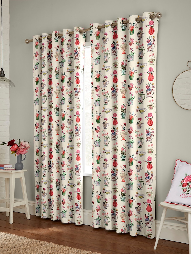 Cath Kidston Cream Cups And Vases Made To Measure 100% Cotton Curtains - Image 2 of 9
