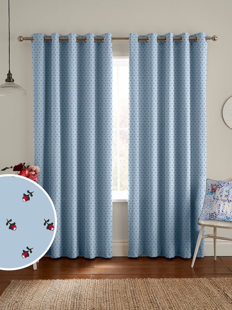 Cath Kidston Blue Rose Bud Made To Measure 100% Cotton Curtains - Image 1 of 9