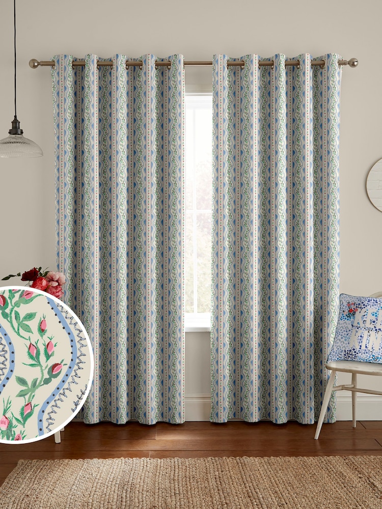 Cath Kidston Blue Wiggle Rose Made To Measure 100% Cotton Curtains - Image 1 of 9