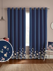 Cath Kidston Blue Spitalfields Border Made To Measure 100% Cotton Curtains - Image 1 of 9