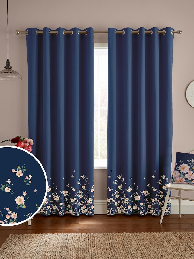 Cath Kidston Blue Spitalfields Border Made To Measure 100% Cotton Curtains - Image 1 of 9