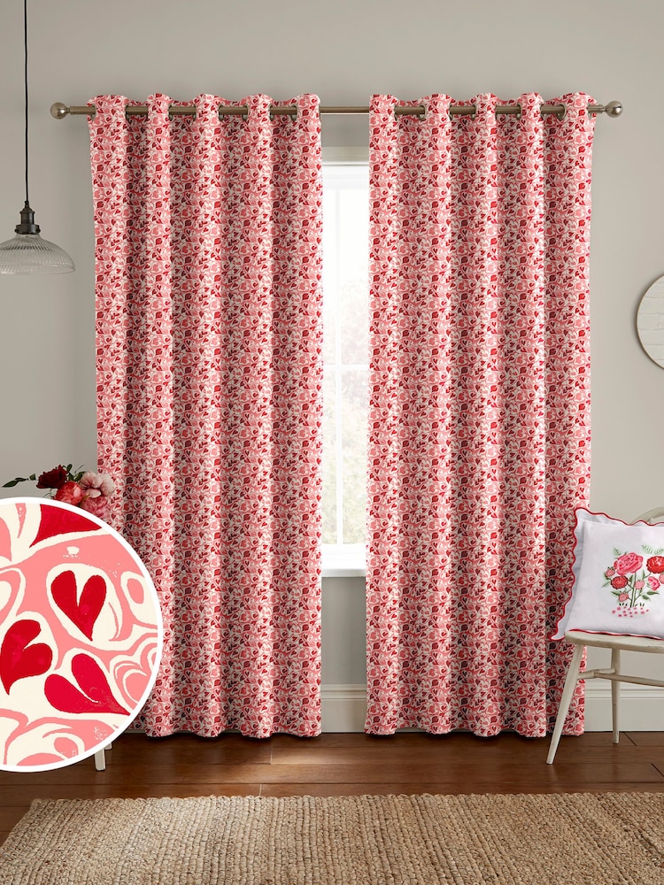 Cath Kidston Red Marble Hearts Made To Measure 100% Cotton Curtains - Image 1 of 9