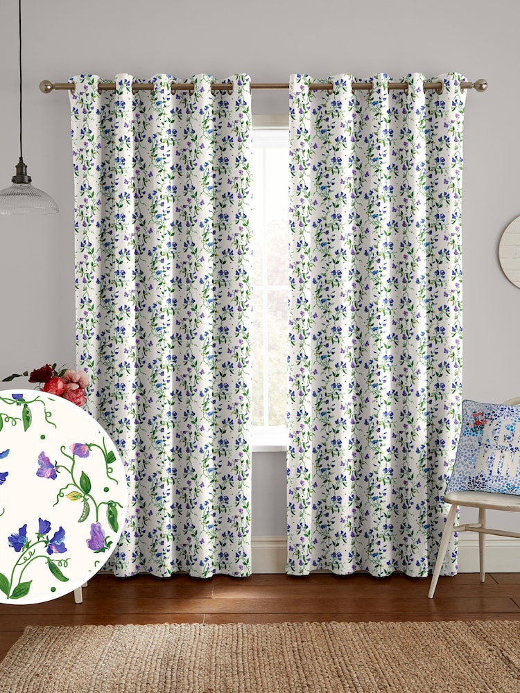 Cath Kidston Purple Sweet Pea Made To Measure 100% Cotton Curtains - Image 1 of 9