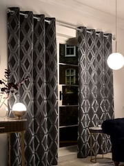 Charcoal Grey Collection Luxe Heavyweight Geometric Cut Velvet Blackout/Thermal Eyelet Curtains - Image 3 of 6