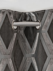 Charcoal Grey Collection Luxe Heavyweight Geometric Cut Velvet Blackout/Thermal Eyelet Curtains - Image 4 of 6