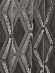 Charcoal Grey Collection Luxe Heavyweight Geometric Cut Velvet Blackout/Thermal Eyelet Curtains - Image 5 of 6