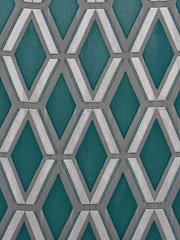 Teal Blue Collection Luxe Heavyweight Geometric Cut Velvet Blackout/Thermal Eyelet Curtains - Image 4 of 7