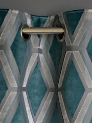 Teal Blue Collection Luxe Heavyweight Geometric Cut Velvet Blackout/Thermal Eyelet Curtains - Image 6 of 7