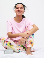 Pink Floral Watercolour Cotton Pyjamas - Image 1 of 4