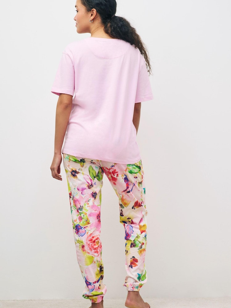 Pink Floral Watercolour Cotton Pyjamas - Image 2 of 4