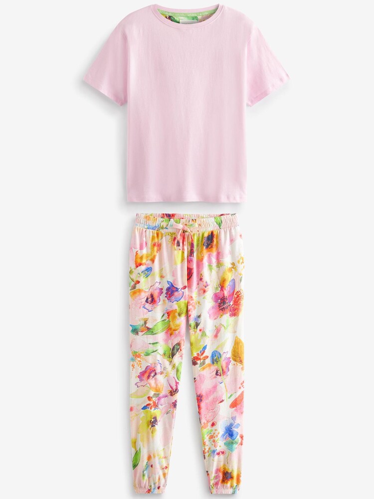 Pink Floral Watercolour Cotton Pyjamas - Image 4 of 4