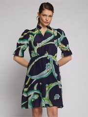 Vilagallo Blue Printed V-Neck Mini Dress - Image 1 of 4