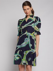 Vilagallo Blue Printed V-Neck Mini Dress - Image 2 of 4