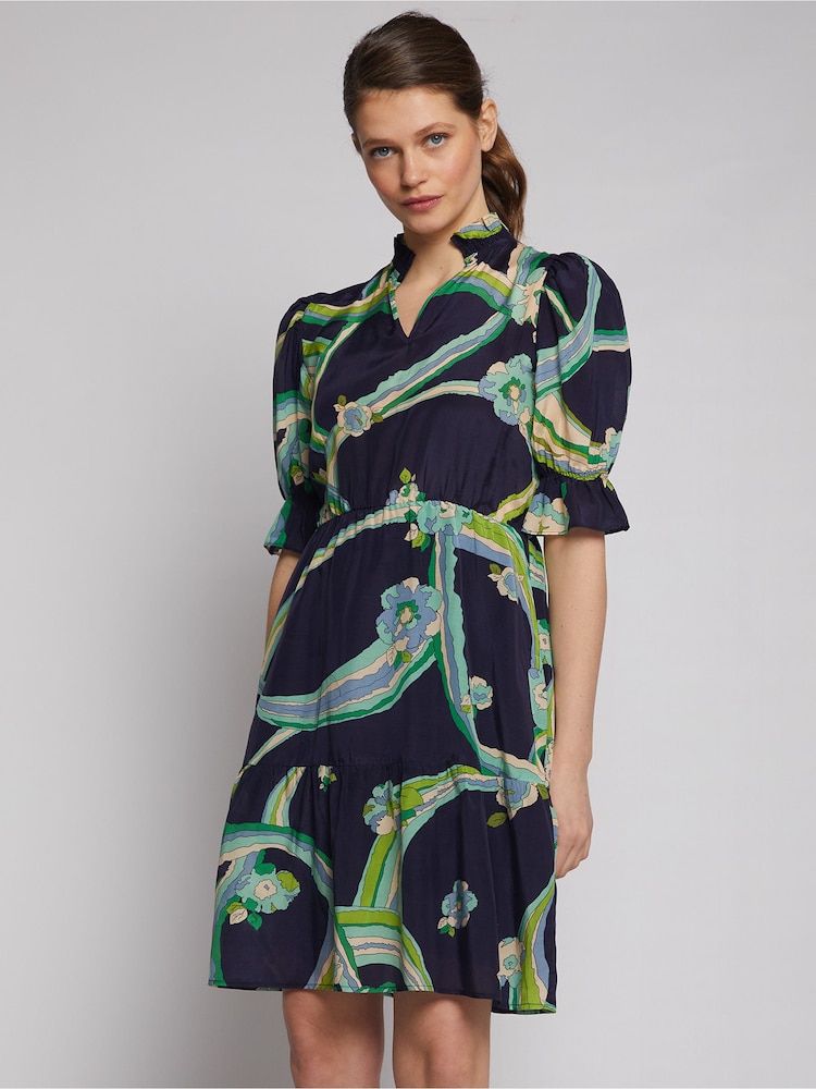 Vilagallo Blue Printed V-Neck Mini Dress - Image 2 of 4 Vilagallo Blue Printed V-Neck Mini Dress - Image 2 of 4