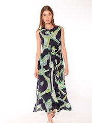 Vilagallo Blue Print Sleeveless Tie Front Dress - Image 1 of 4