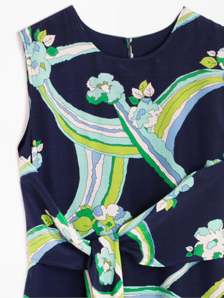 Vilagallo Blue Print Sleeveless Tie Front Dress - Image 4 of 4