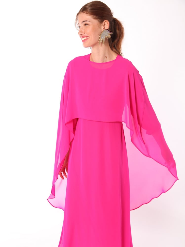 Vilagallo Pink Chiffon Midi Dress - Image 1 of 5