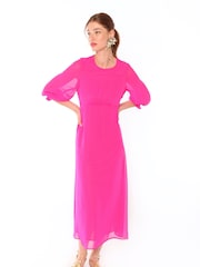 Vilagallo Pink Chiffon Midi Dress - Image 2 of 5