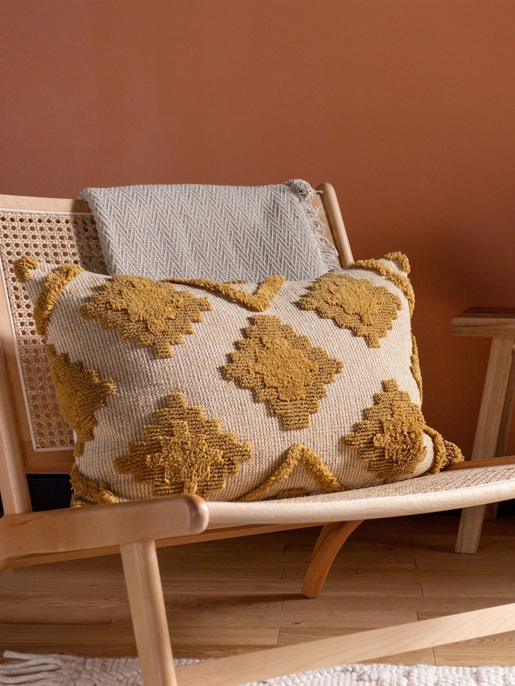 furn. Yellow Lamar Geometric Tufted Loop Cotton Cushion - Image 1 of 7