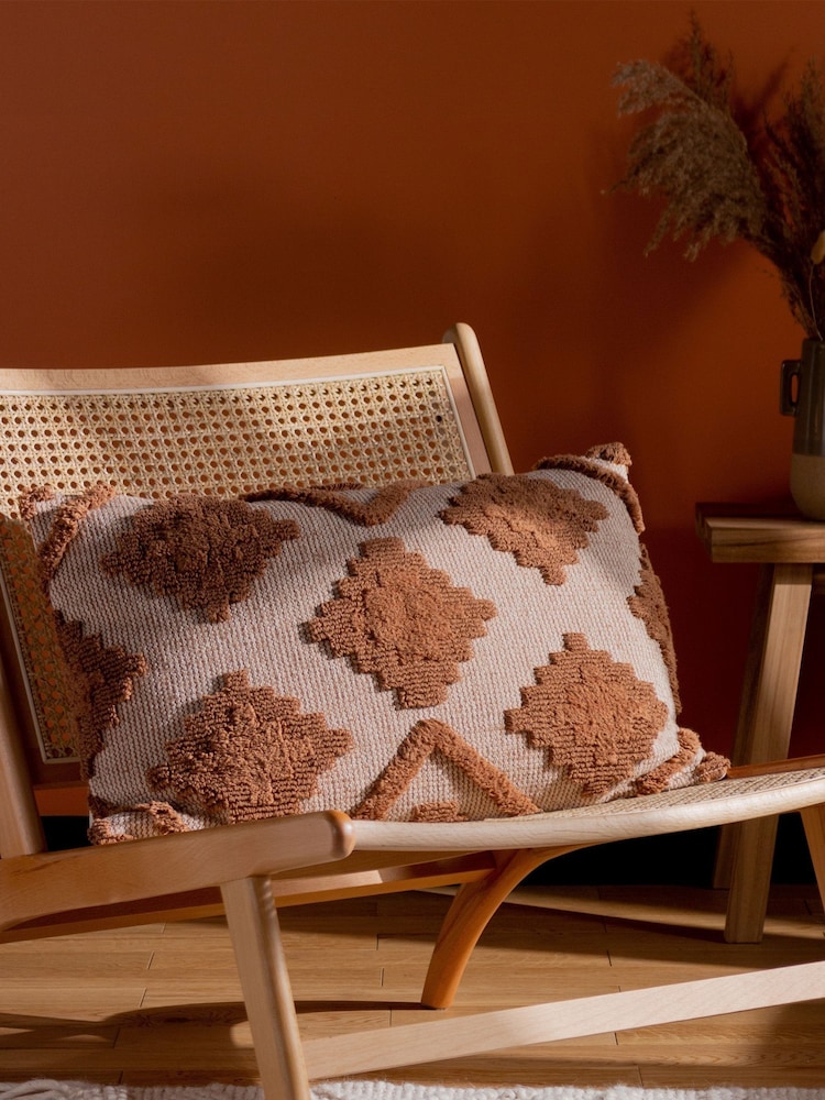 furn. Brown Lamar Geometric Tufted Loop Cotton Cushion - Image 1 of 7