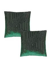 Riva Paoletti 2 Pack Green Evoke Geometric Cut Velvet Cushions - Image 1 of 6