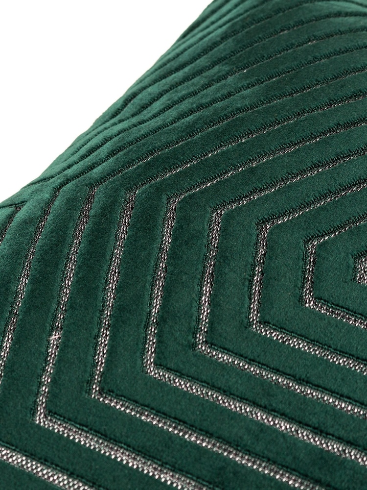 Riva Paoletti 2 Pack Green Evoke Geometric Cut Velvet Cushions - Image 4 of 6