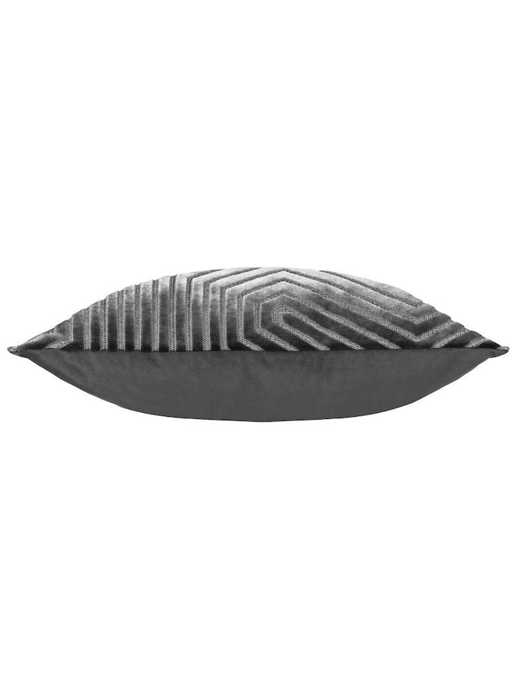 Riva Paoletti Grey Evoke Geometric Cut Velvet Cushion 2 Pack - Image 3 of 6