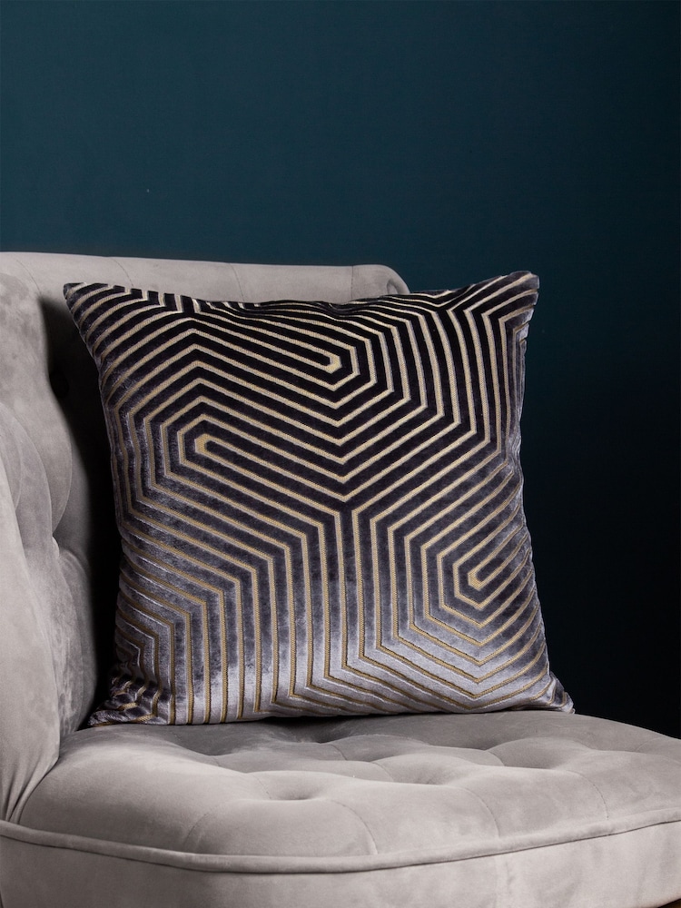 Riva Paoletti Grey Evoke Geometric Cut Velvet Cushion 2 Pack - Image 5 of 6