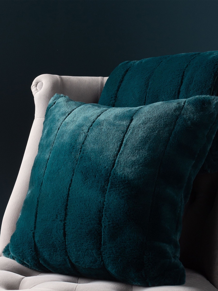 Riva Paoletti Emerald Green 55 x 55cm Empress Large Faux Fur Cushion - Image 1 of 5