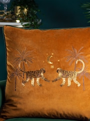 Wylder Orange Dusk Monkey Embroidered Piped Velvet Cushion - Image 4 of 6
