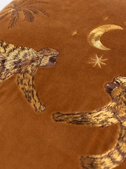 Wylder Orange Dusk Monkey Embroidered Piped Velvet Cushion - Image 5 of 6