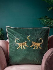 Wylder Green Dusk Monkey Embroidered Piped Velvet Cushion - Image 1 of 6