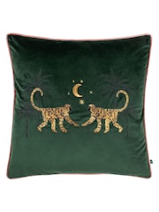 Wylder Green Dusk Monkey Embroidered Piped Velvet Cushion - Image 2 of 6