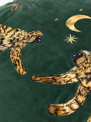 Wylder Green Dusk Monkey Embroidered Piped Velvet Cushion - Image 5 of 6