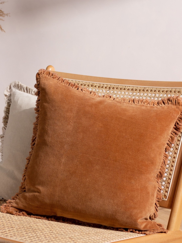 Yard Rust Orange 45 x 45cm Bertie 100% Washed Cotton Velvet Cushion - Image 1 of 8
