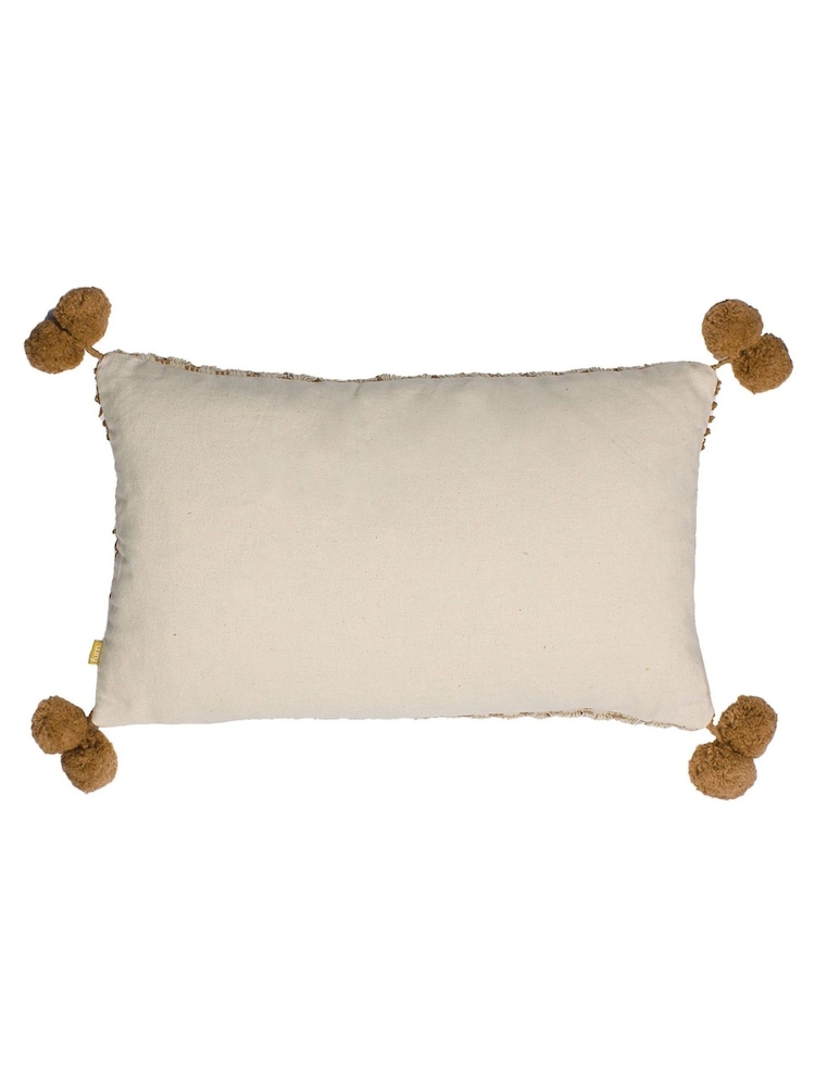 Furn Yellow Ayaan Woven Loop Tufted 100% Cotton Double Pom Pom Cushion - Image 2 of 6