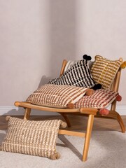 Furn Yellow Ayaan Woven Loop Tufted 100% Cotton Double Pom Pom Cushion - Image 5 of 6