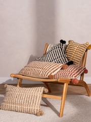 Furn Brown Ayaan Woven Loop Tufted 100% Cotton Double Pom Pom Cushion - Image 2 of 6