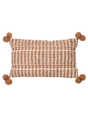 Furn Brown Ayaan Woven Loop Tufted 100% Cotton Double Pom Pom Cushion - Image 3 of 6