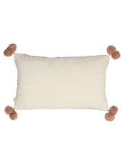 Furn Brown Ayaan Woven Loop Tufted 100% Cotton Double Pom Pom Cushion - Image 5 of 6