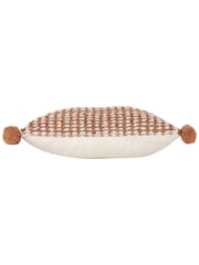 Furn Brown Ayaan Woven Loop Tufted 100% Cotton Double Pom Pom Cushion - Image 6 of 6