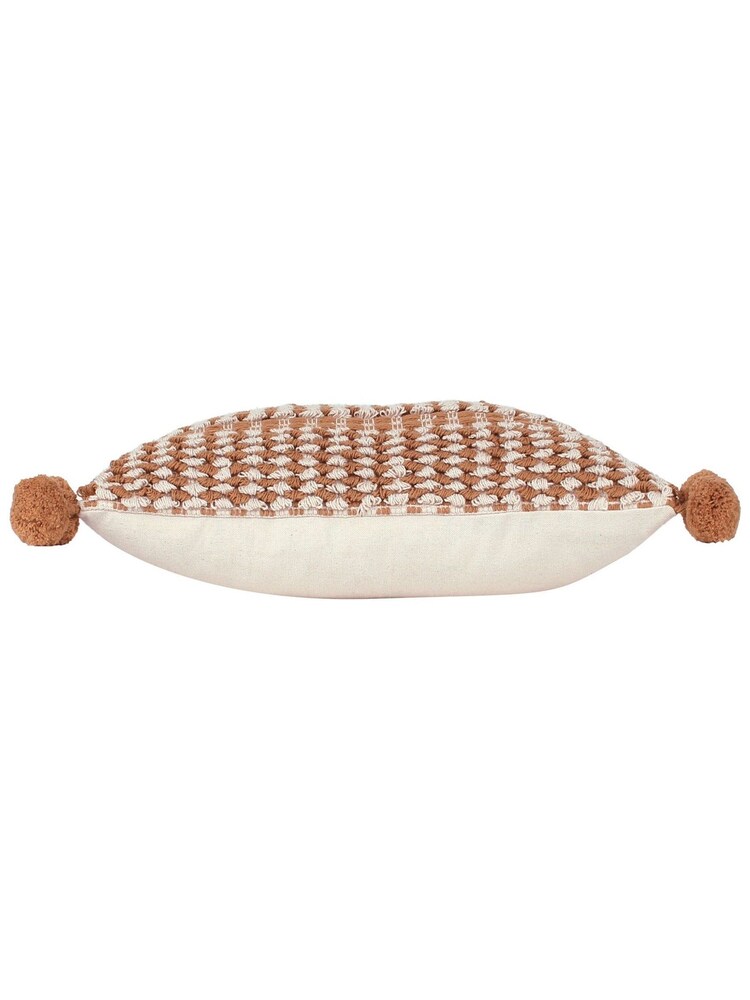 Furn Brown Ayaan Woven Loop Tufted 100% Cotton Double Pom Pom Cushion - Image 6 of 6