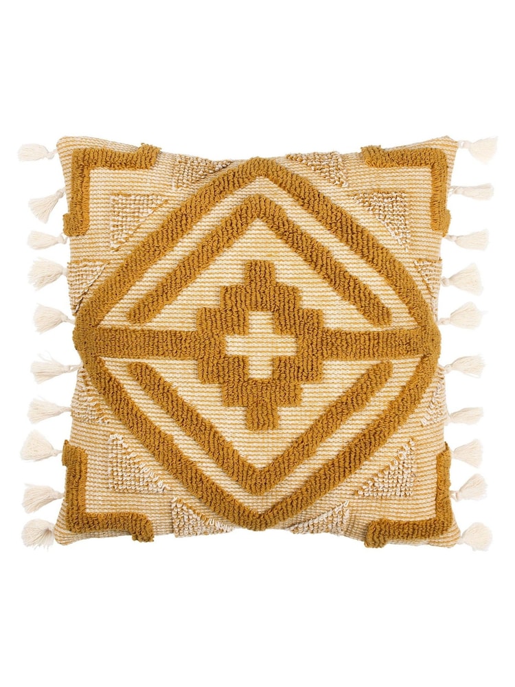 furn. Yellow Kalai Geometric Tufted Woven Cotton Cushion - Image 2 of 7