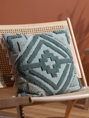 furn. Green Kalai Geometric Tufted Woven Cotton Cushion - Image 1 of 7