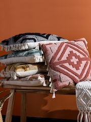 furn. Green Kalai Geometric Tufted Woven Cotton Cushion - Image 2 of 7