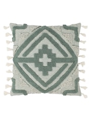 furn. Green Kalai Geometric Tufted Woven Cotton Cushion - Image 3 of 7