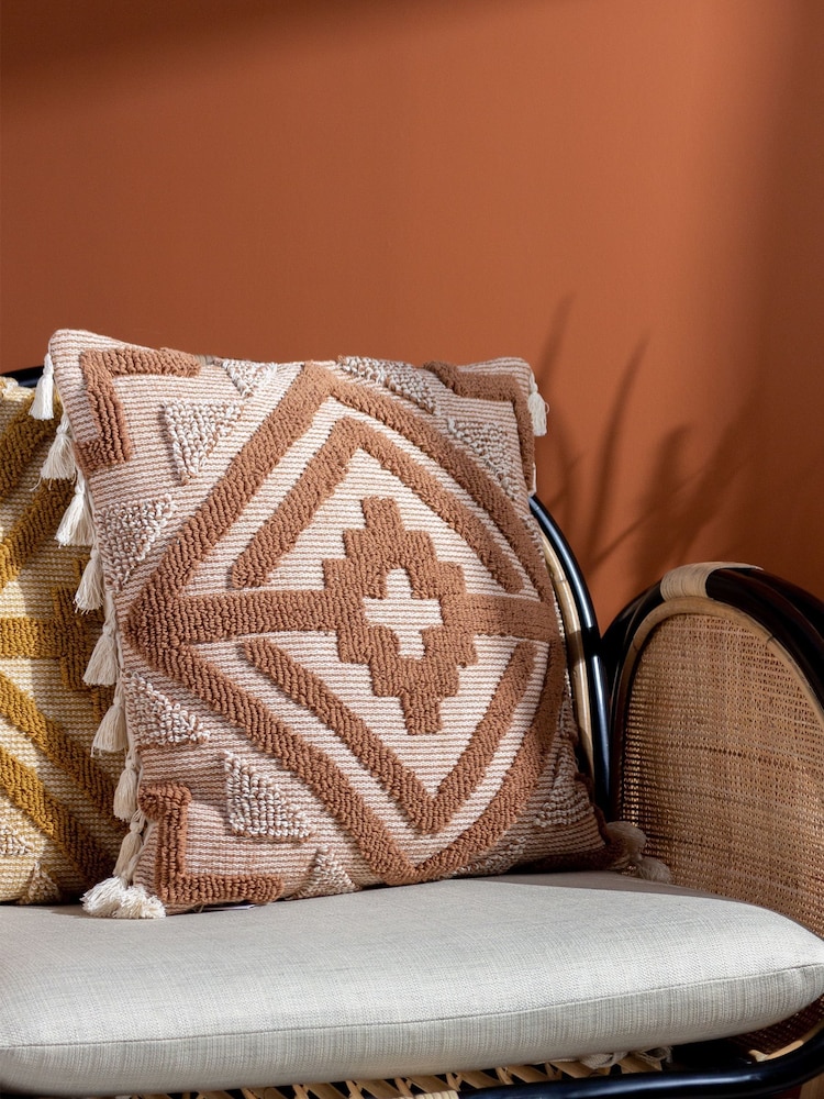 furn. Brown Kalai Geometric Tufted Woven Cotton Cushion - Image 1 of 6